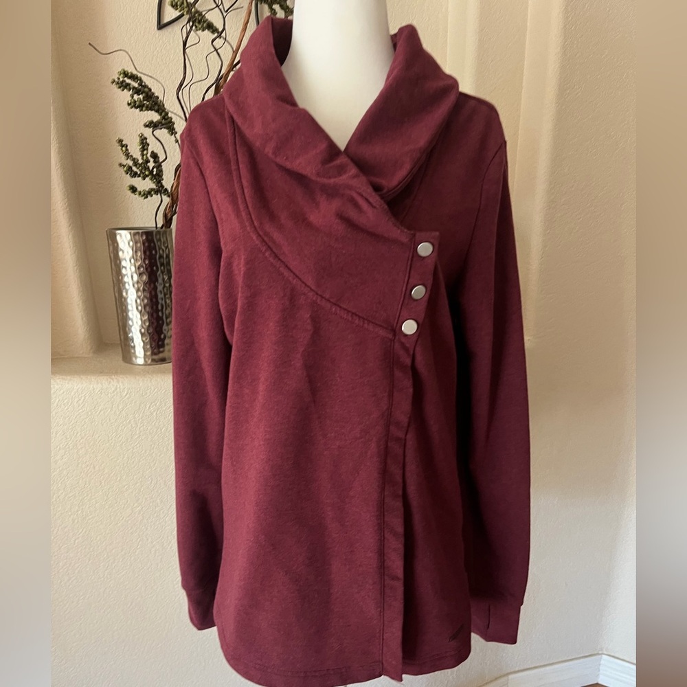 Danskin Mauve Medium Wrap Cardigan Cowl Neck Tunic Length